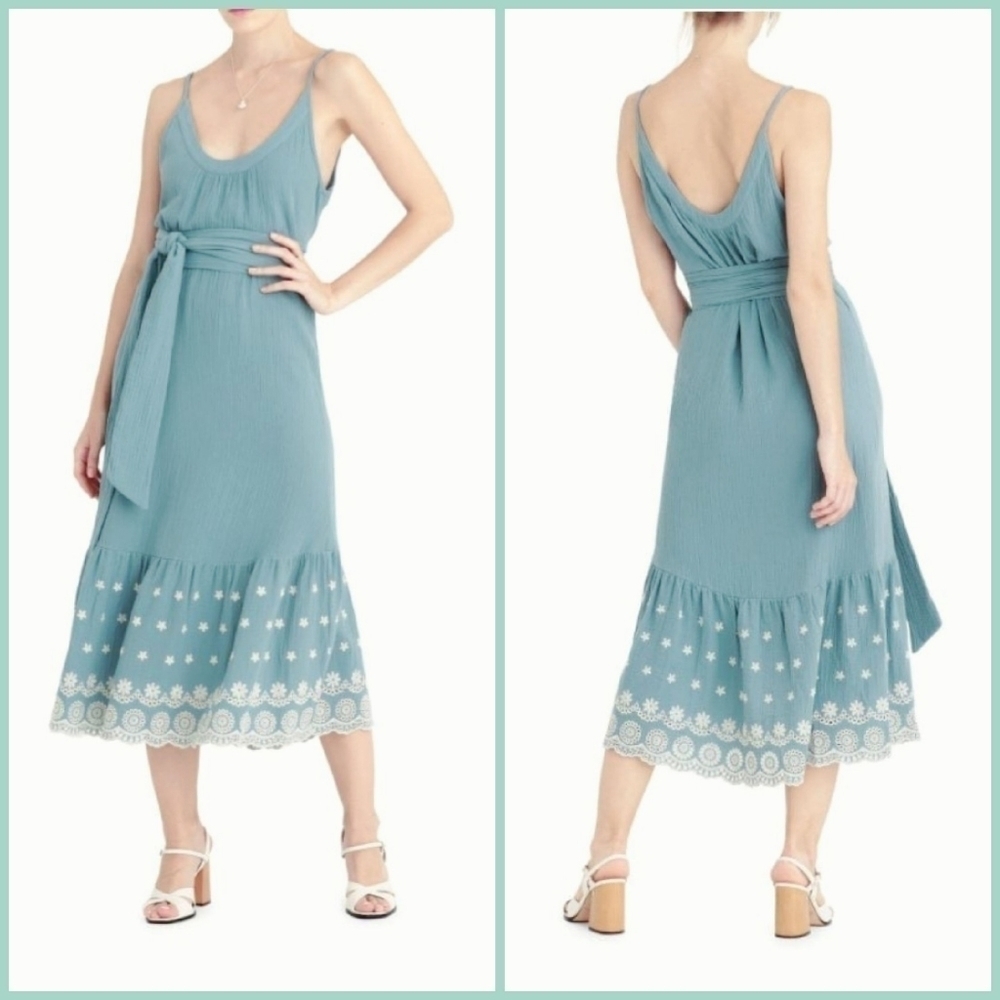 NWT Secret Mission Dusty Blue Anita Double Cotton Midi Dress
